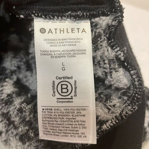 Athleta- “Tugga Sherpa Jacquard Hoodie” Black & White w/ Thumb Holes- Size Large - Picture 9 of 10